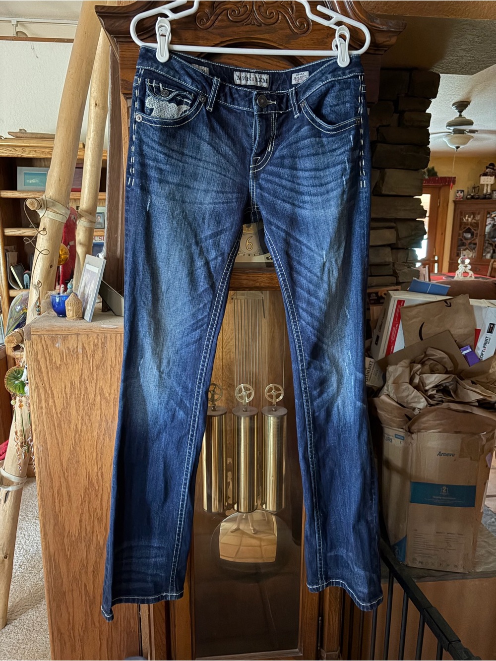 Women’s Dark Blue Bootcut Jeans - Embroidered Pocket